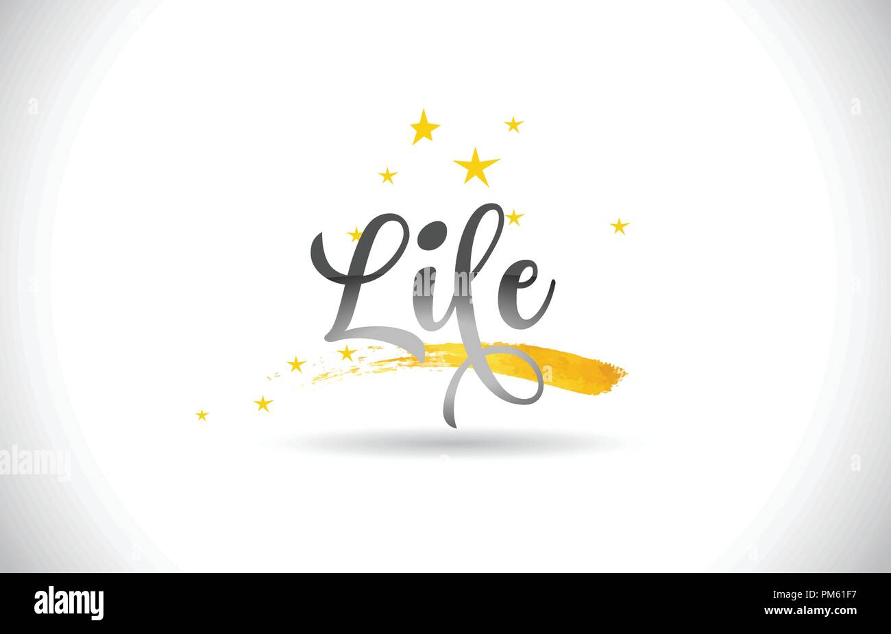 Life Word Text with Golden Stars Trail and Handwritten Curved Font ...