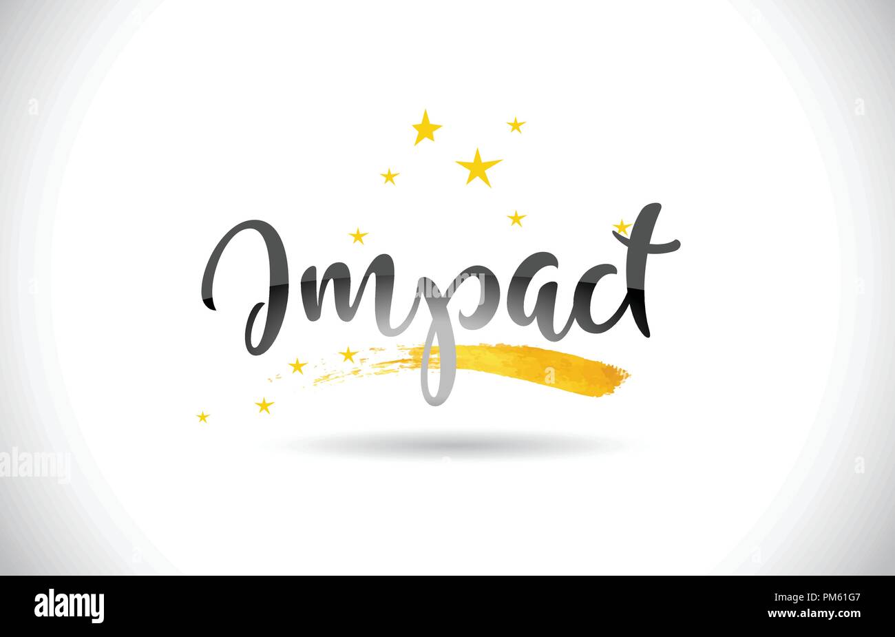 Impact Word Text with Golden Stars Trail and Handwritten Curved Font
