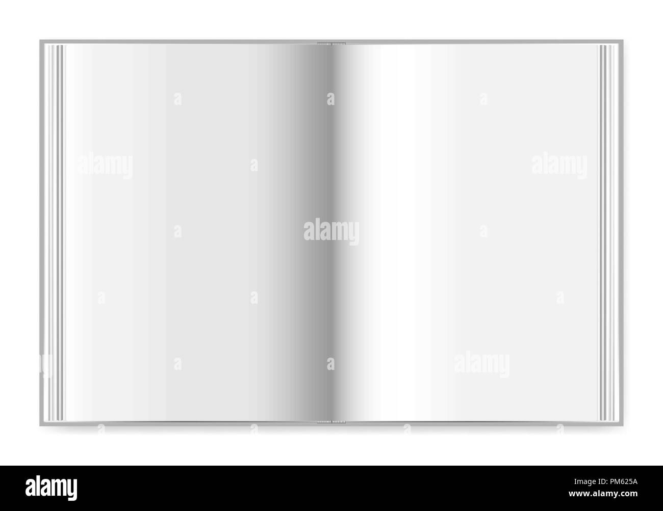 Hardcover book spread top view, vector mock-up. Open thick notebook with blank pages Stock Vector