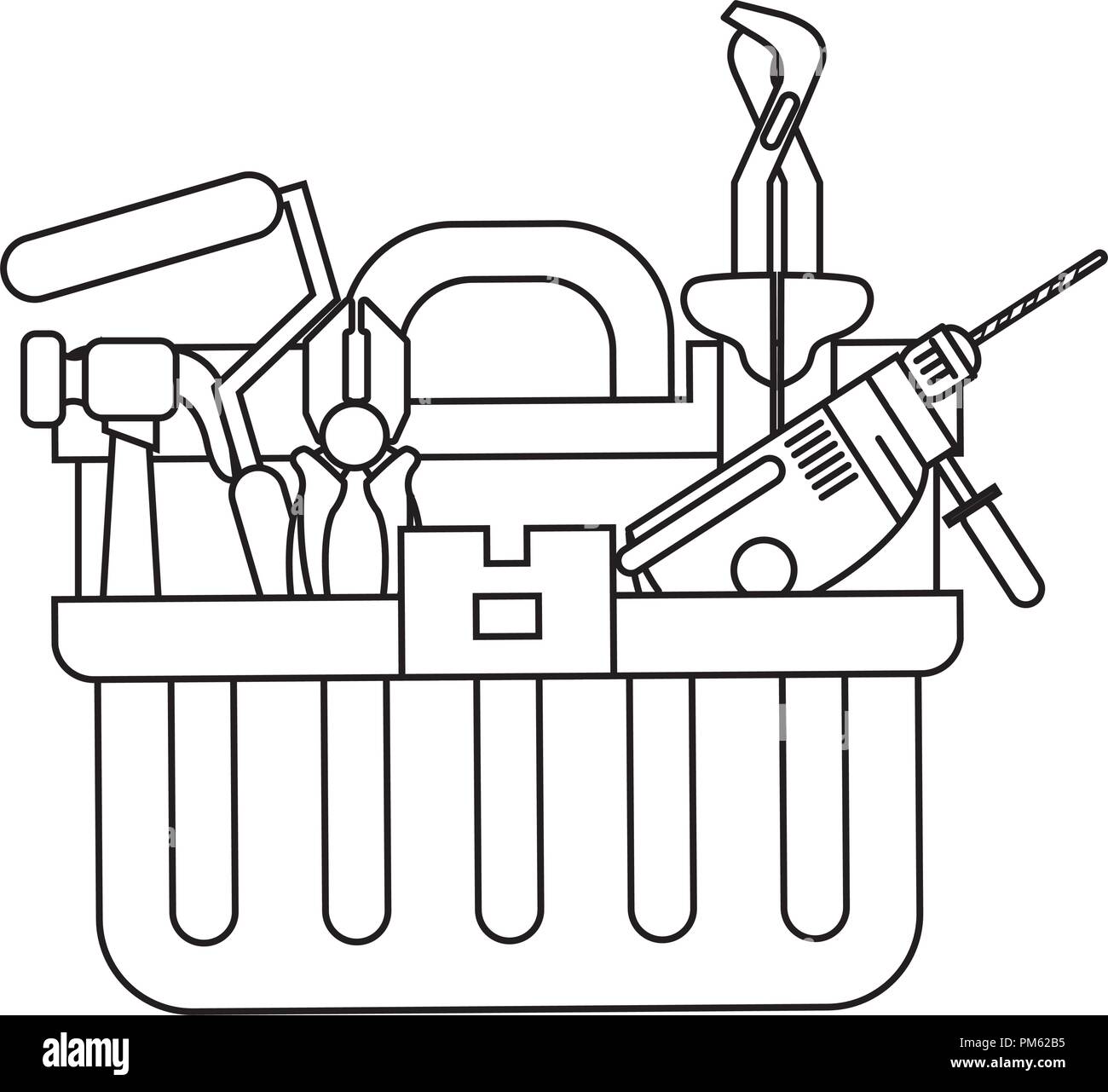 Box with construction tools in black and white Stock Vector Image & Art ...