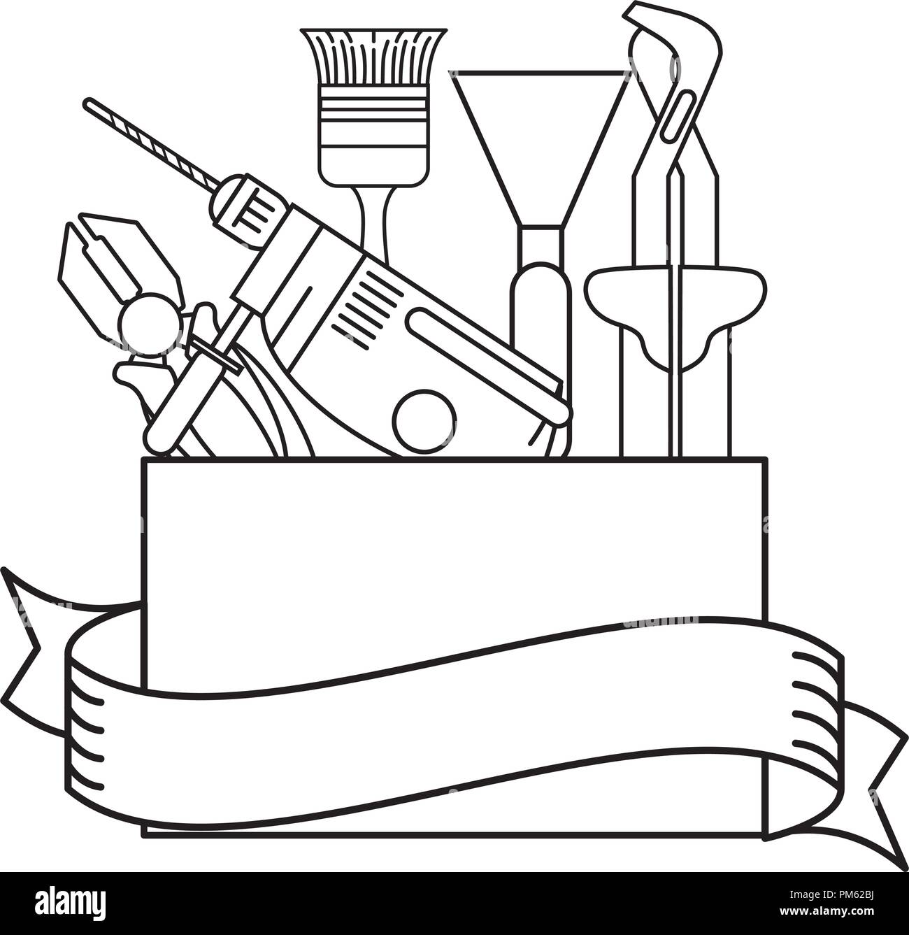 Box with construction tools in black and white Stock Vector Image & Art ...