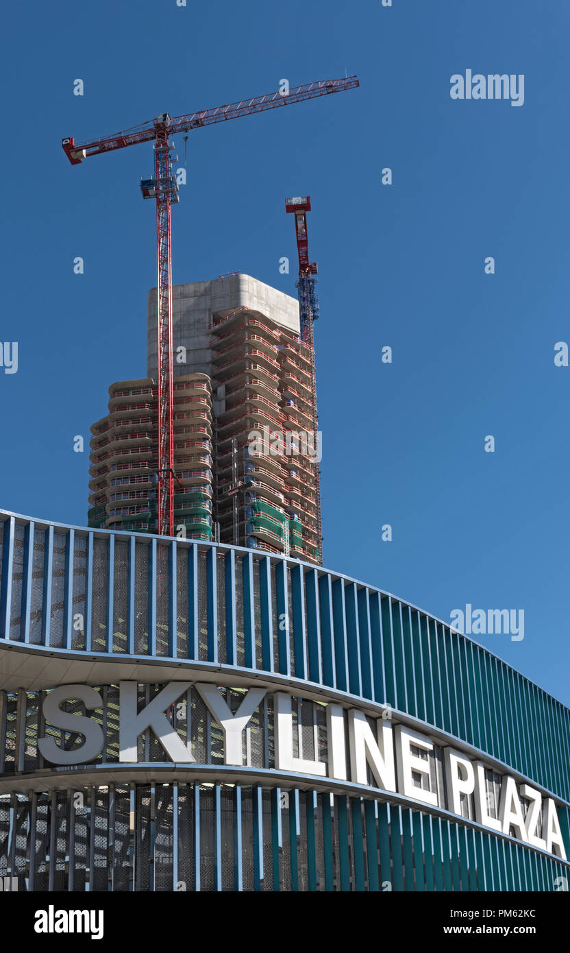 skyline plaza with grand tower, a skyscraper building under construction in frankfurt am main, germany. Stock Photo