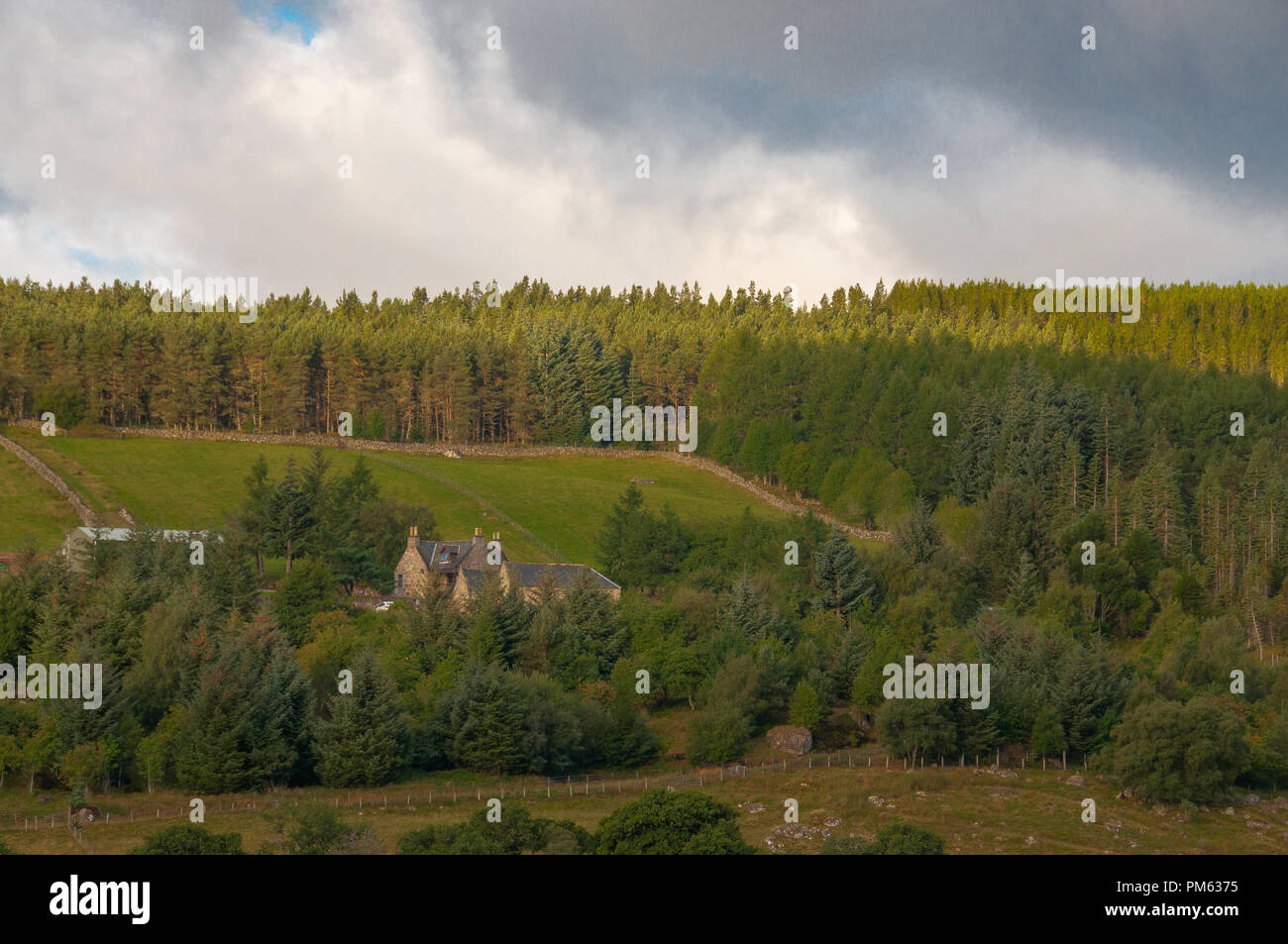 A farm and field under cloudy sky Stock Photo - Alamy