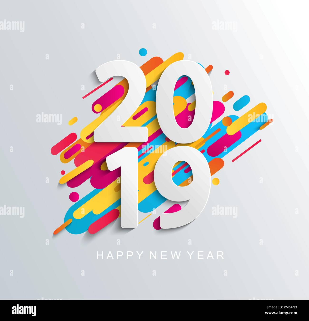 Creative happy new year 2019 banner on modern background for your seasonal flyers, greetings card and christmas themed invitations. Vector illustration. Vector illustration. Stock Vector