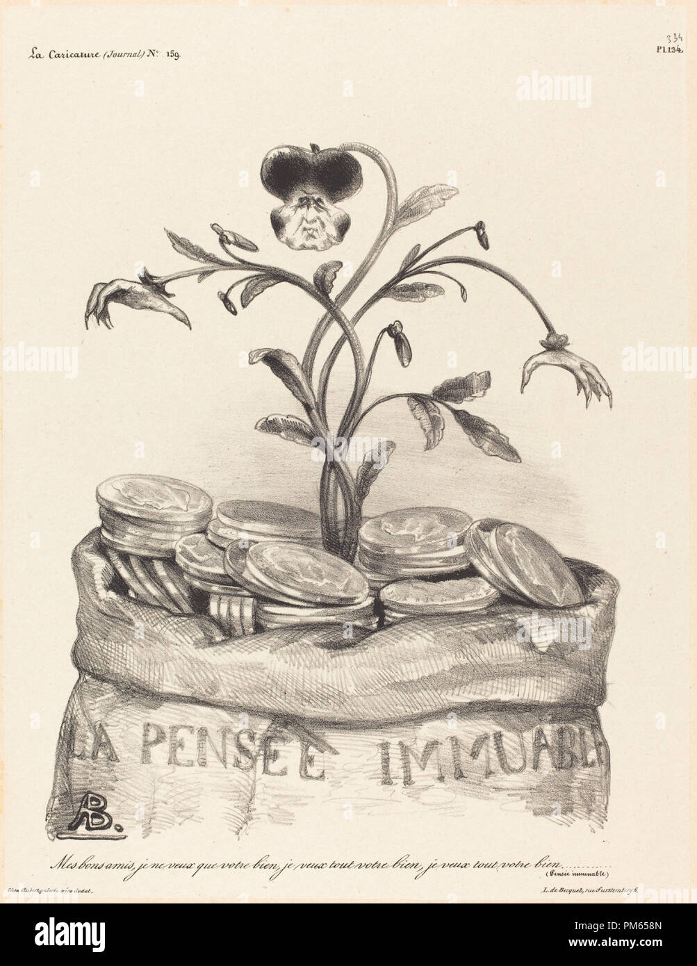 La Pensée Immunable. Dimensions: overall: 35.5 x 25.6 cm (14 x 10 1/16 in.). Medium: lithograph on chine collé. Museum: National Gallery of Art, Washington DC. Author: Auguste Bouquet. Stock Photo