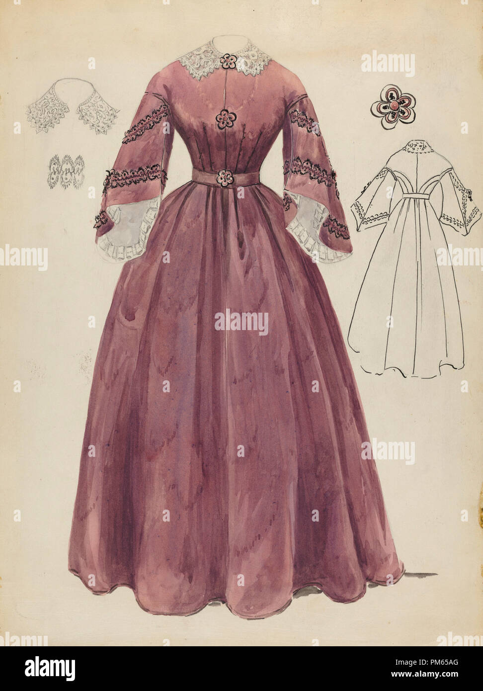 Dress. Dated: 1935/1942. Dimensions: overall: 30.4 x 22.7 cm (11 15/16 x 8 15/16 in.). Medium: watercolor, graphite, and pen and ink on paper. Museum: National Gallery of Art, Washington DC. Author: Jessie M. Benge. Stock Photo