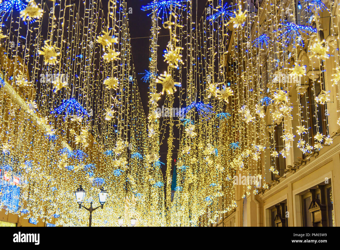 Christmas illumination decoration on Nikolskaya street in Moscow ...