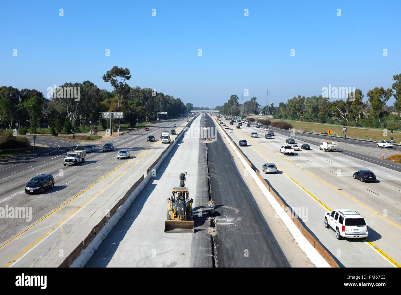 IRVINE, CALIFORNIA - FEBRUARY 6, 2018: 405 Freeway widening project. Caltrans is making the improvement to the freeway between Jamboree Road and Sand  Stock Photo