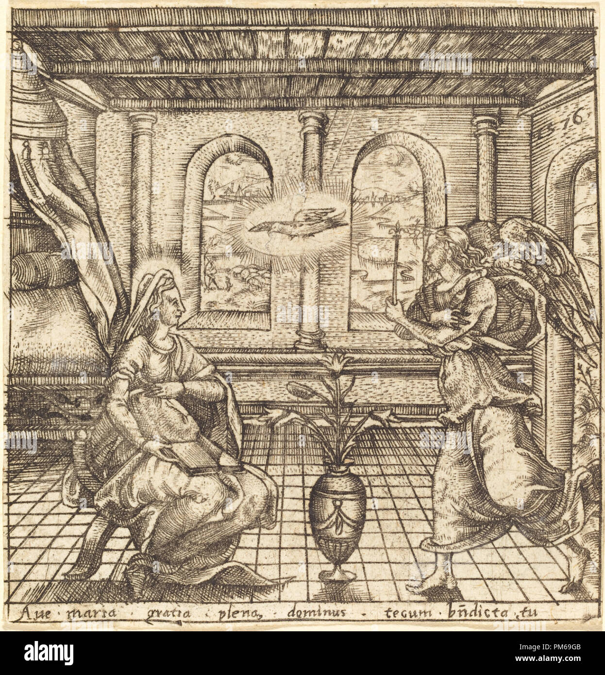 The Annunciation. Dated: probably c. 1576/1580. Medium: engraving. Museum: National Gallery of Art, Washington DC. Author: Léonard Gaultier. Stock Photo