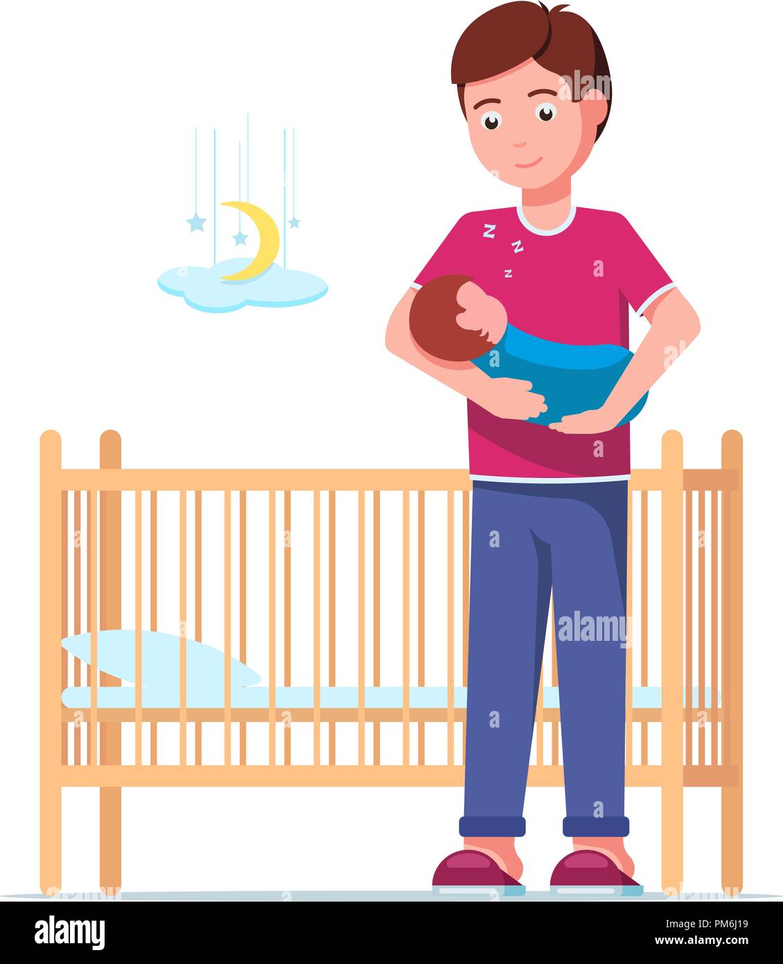 father-laying-a-sleeping-newborn-in-a-cot-stock-vector-image-art-alamy