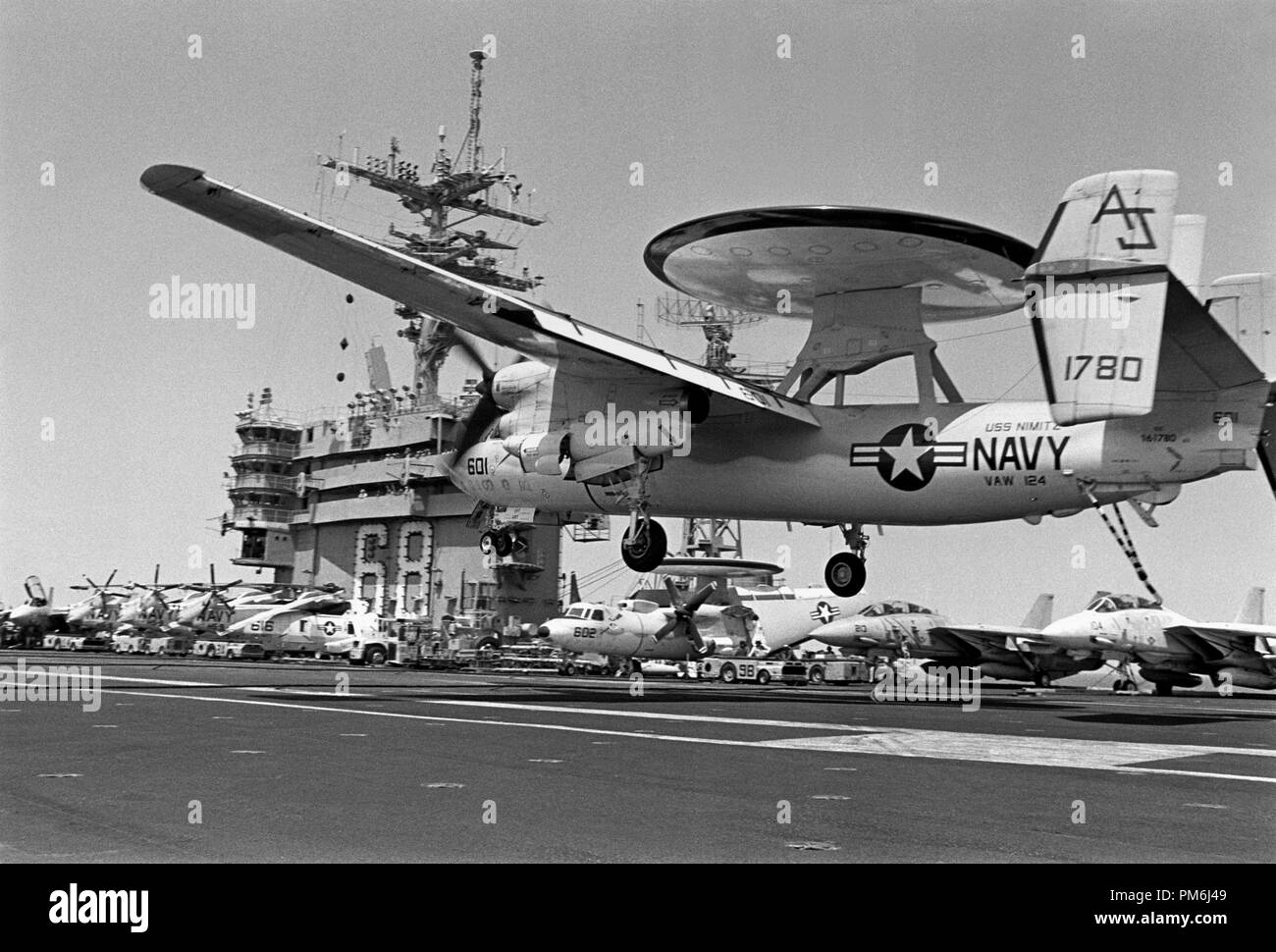 Us Navy,  Nimitz aircraft carrier in Mediterranean sea, May 1985 Stock Photo