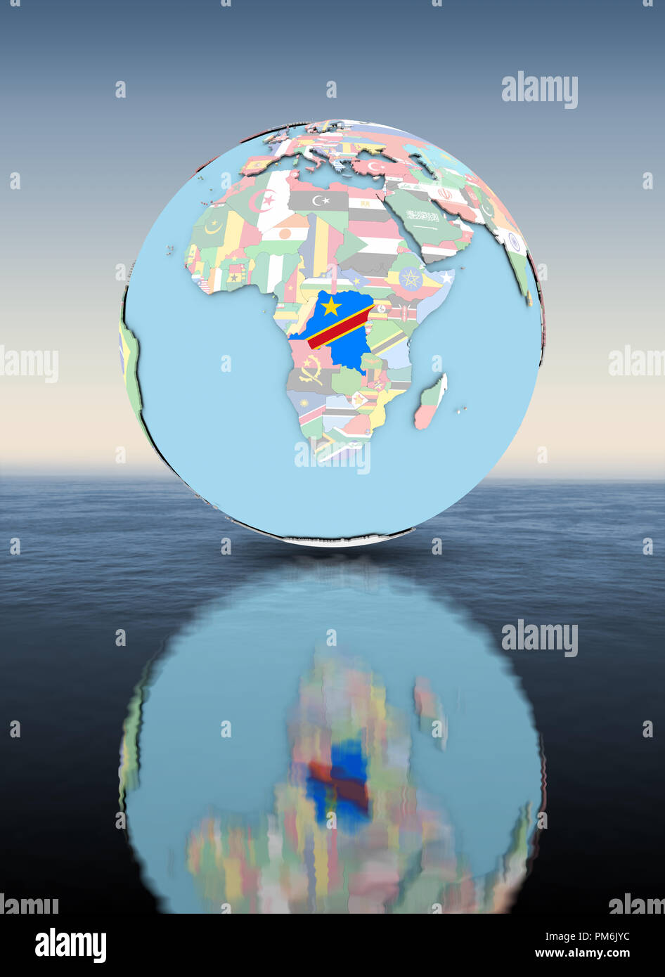 Democratic Republic of Congo on political globe with national flags ...