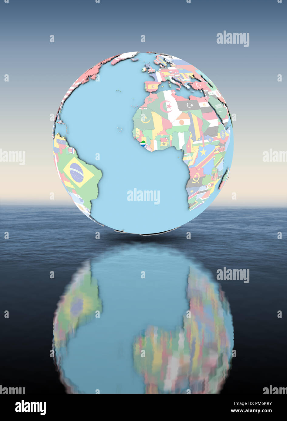 Sierra Leone on political globe with national flags floating above ...