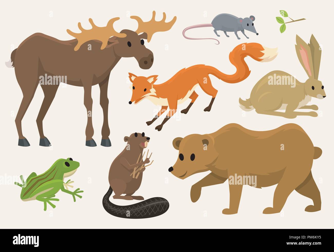 Cute Animals For Baby Wild Moose And Deer Hare Wolf And Bear Frog And Fox Vintage World Cartoon Vector Stock Vector Image Art Alamy