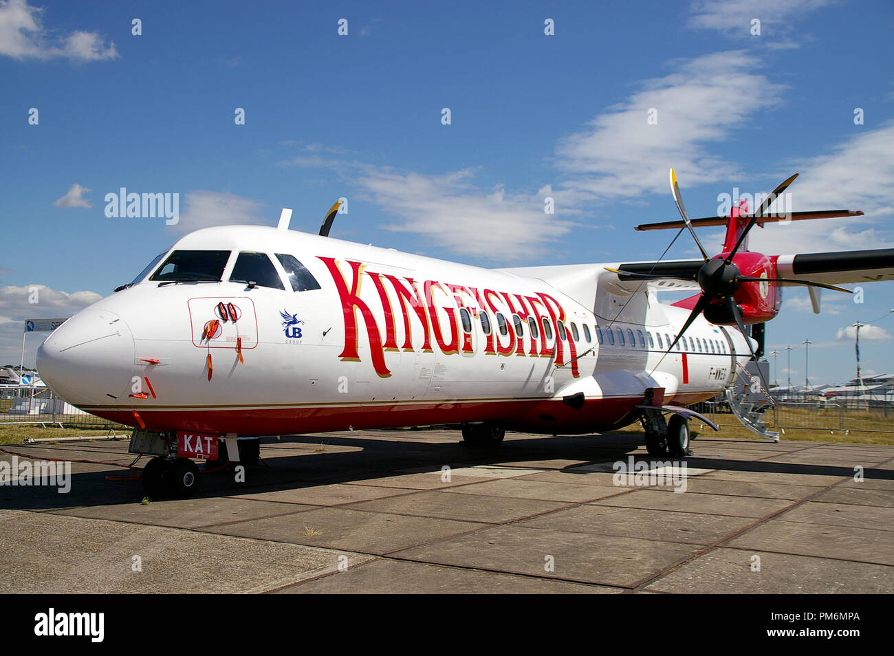 Kingfisher Airlines ATR72 ATR 72 plane at Farnborough International Airshow. F-WWEG airliner. Indian airline Stock Photo