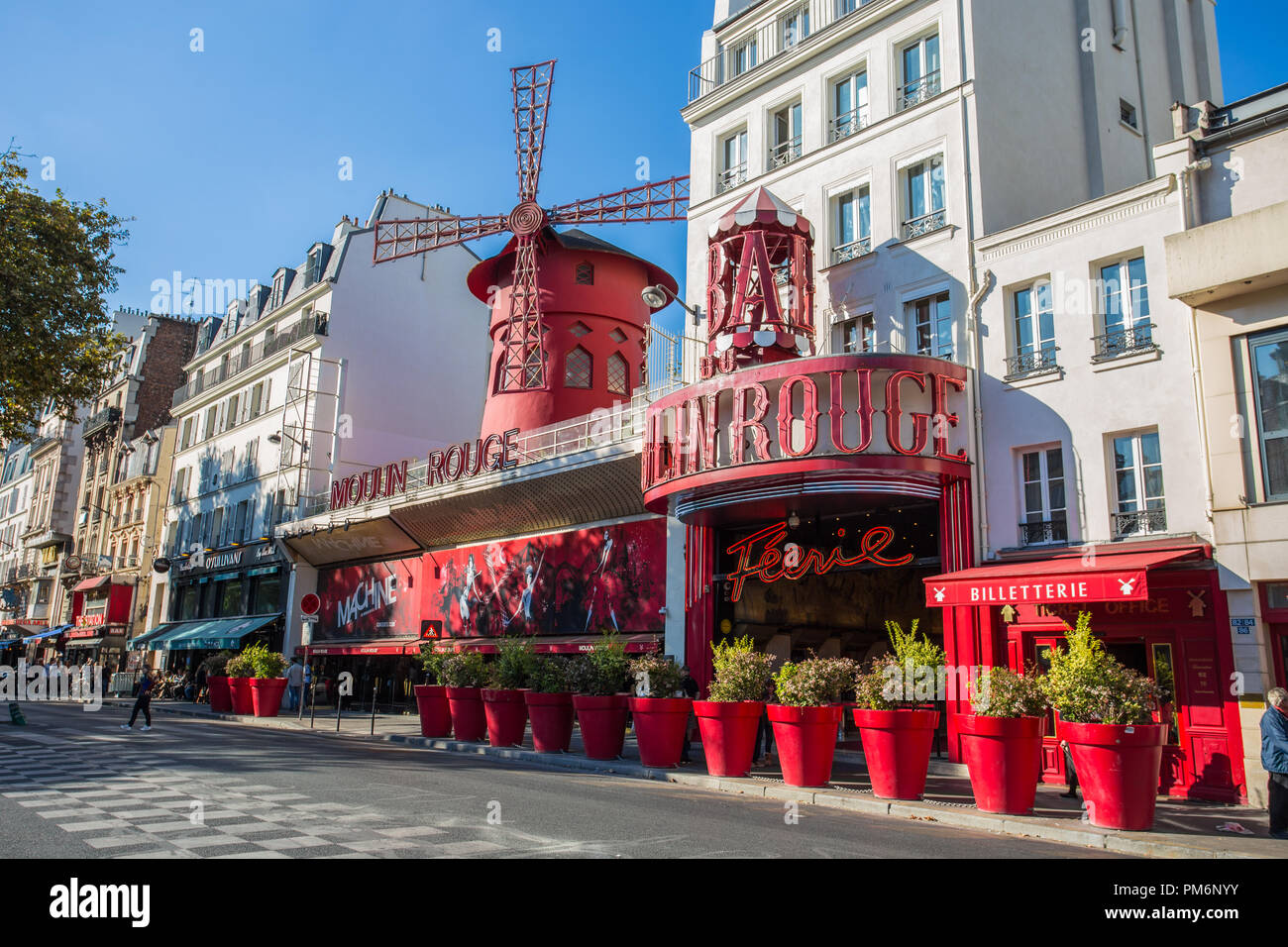 PARIS, FRANCE, SEPTEMBER 7, 2018 - The Moulin Rouge in Montmartre Paris, France, Stock Photo