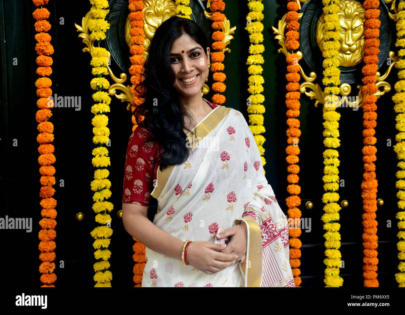 Actress Sakshi Tanwar seen at Ekta Kapoor house for Ganpati darshan in Mumbai. Stock Photo