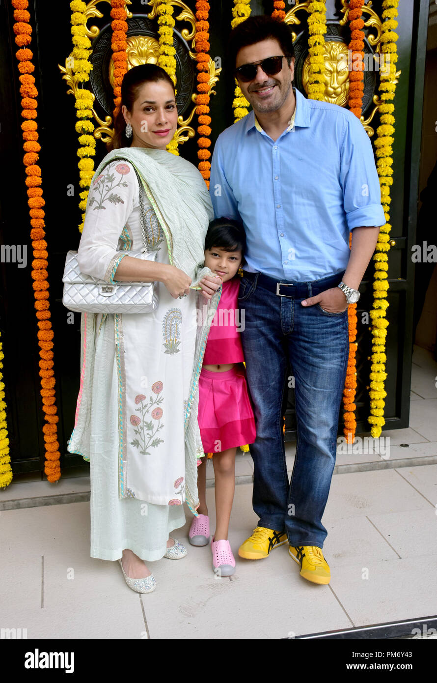 Actress Neelam Kothari arrived with husband Samir Soni and their daughter  Ahana at Ekta Kapoor house for Ganpati darshan in Mumbai Stock Photo - Alamy