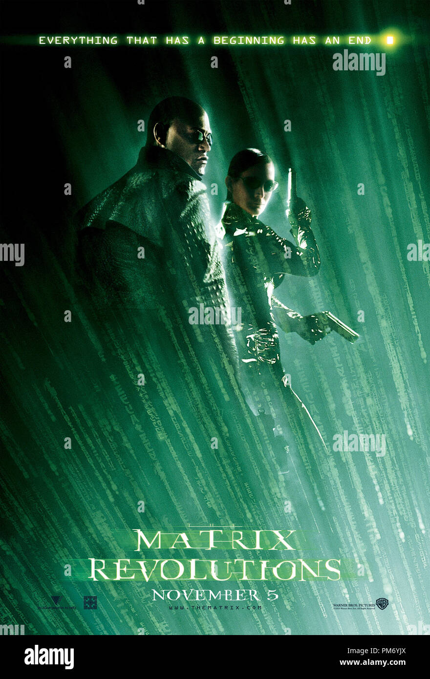 Studio Publicity Still from 'The Matrix Revolutions' Morpheus and Trinity Poster © 2003 Warner  File Reference # 307531015THA  For Editorial Use Only -  All Rights Reserved Stock Photo