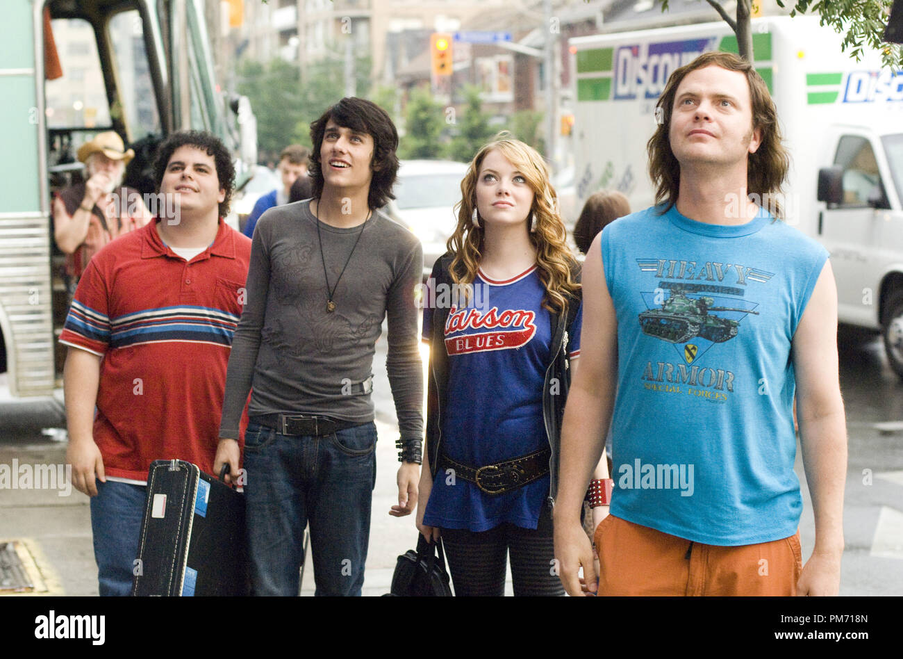 Film Still from 'The Rocker' Josh Gad, Teddy Geiger, Emma Stone, Rainn Wilson © 2008 20th Century Fox Photo credit: George Kraychyk   File Reference # 307551158THA  For Editorial Use Only -  All Rights Reserved Stock Photo