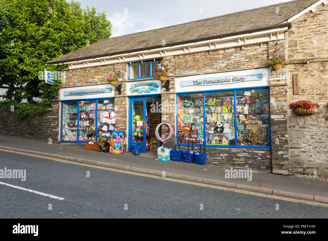 E Atkinson and Sons toy shop, Lake Road, Bowness-on-Windermere, Cumbria. The retail toy shop is also the base for Toys-Hobbies.co.uk. Stock Photo