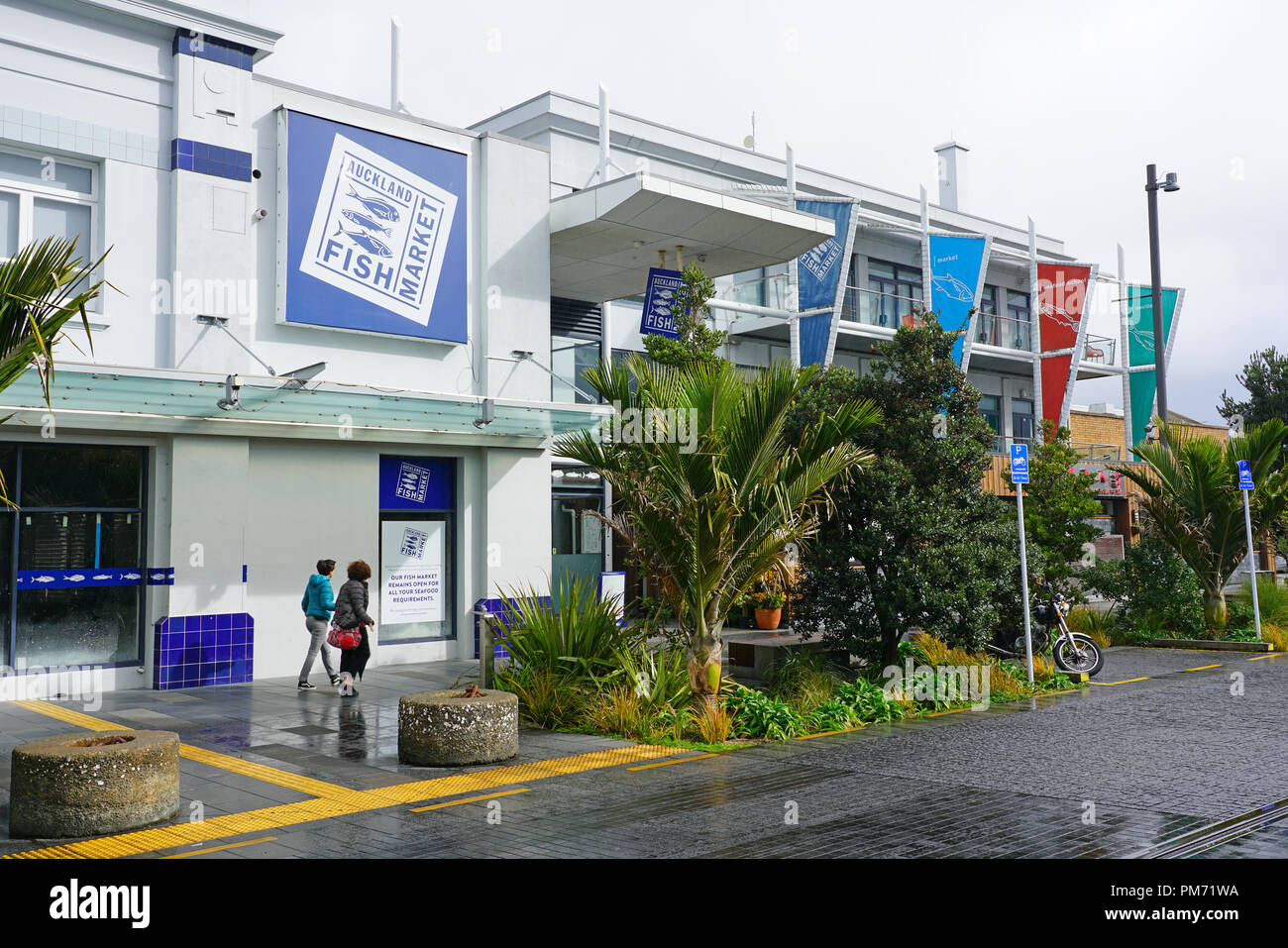View of the Auckland Fish Market in the waterfront Wynyard Quarter in Auckland, New Zealand