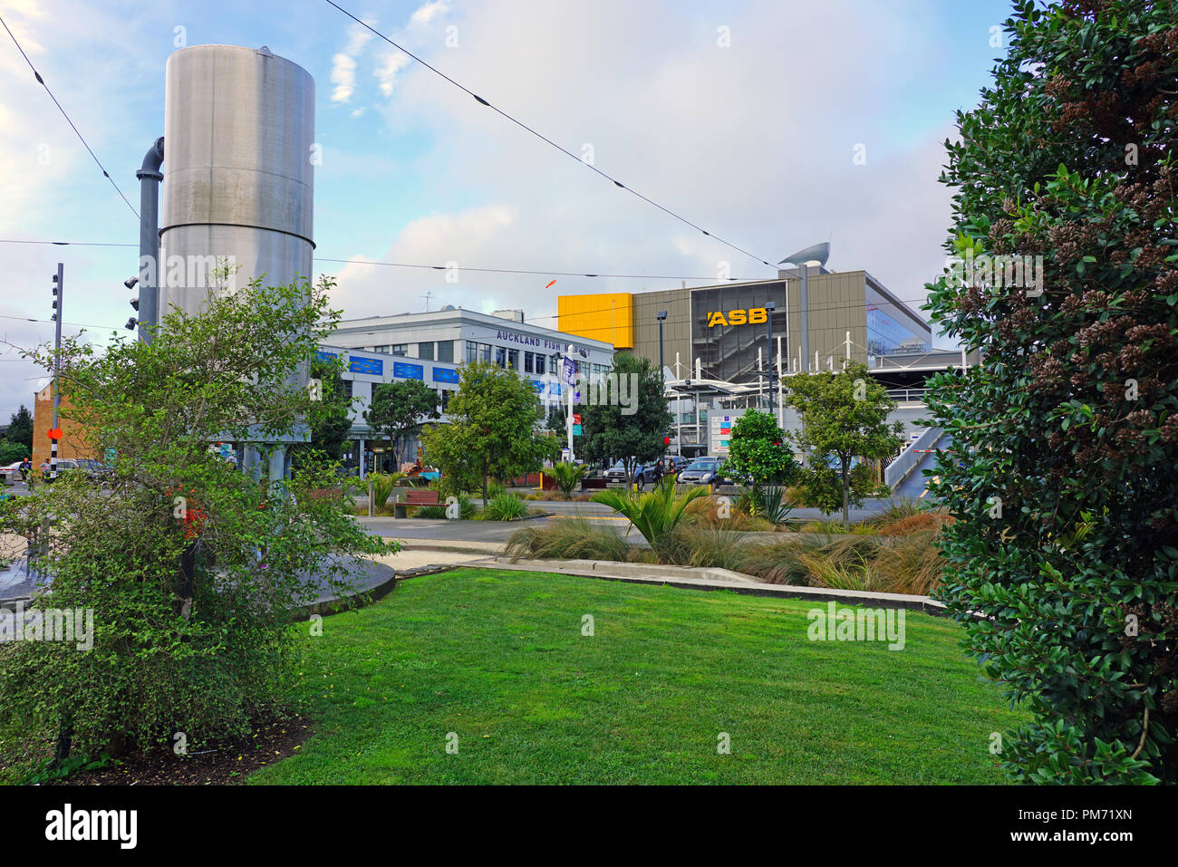 View of the Auckland Fish Market in the waterfront Wynyard Quarter in Auckland, New Zealand