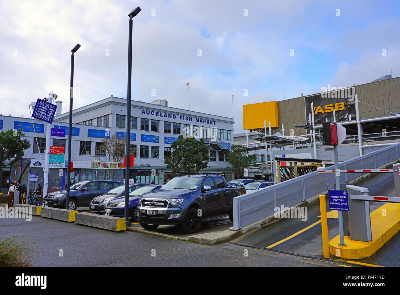 View of the Auckland Fish Market in the waterfront Wynyard Quarter in Auckland, New Zealand Stock Photo
