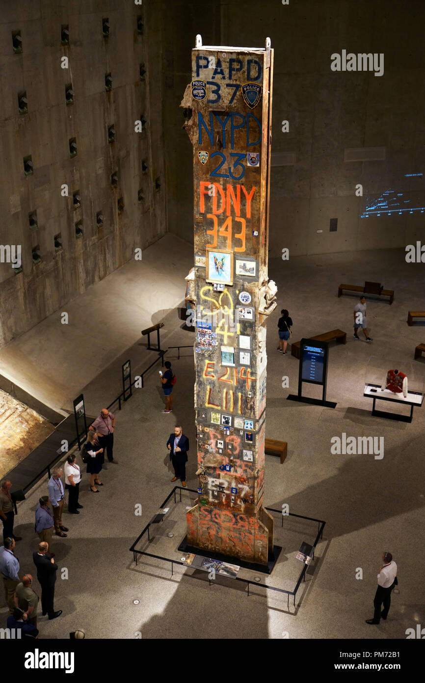 The last steel column removed from Ground Zero display in National September 11 Memorial & Museum.New York City,USA Stock Photo