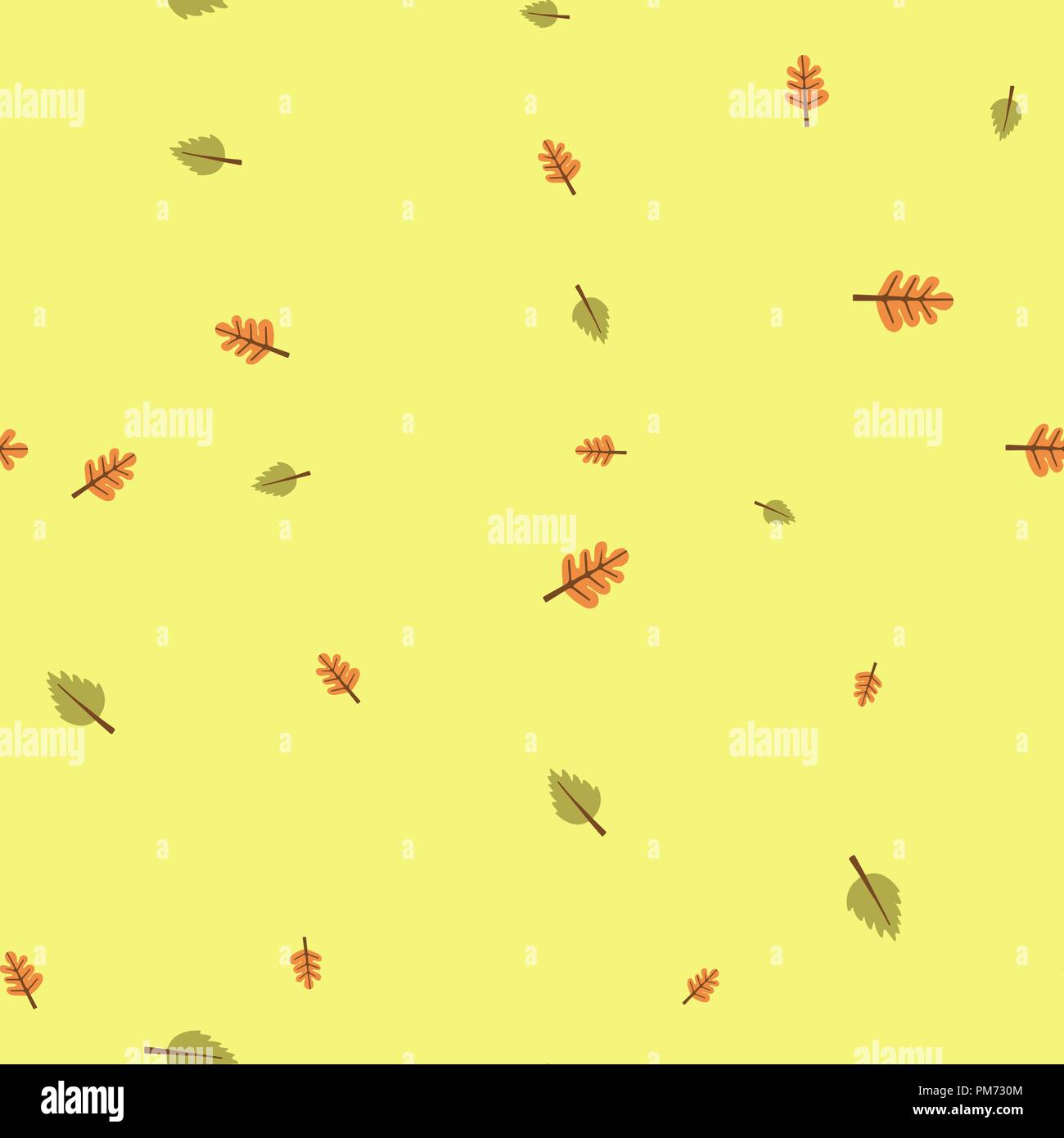 Oak and birch leaves pattern seamless. Vector illustration. Yellow background. Stock Vector