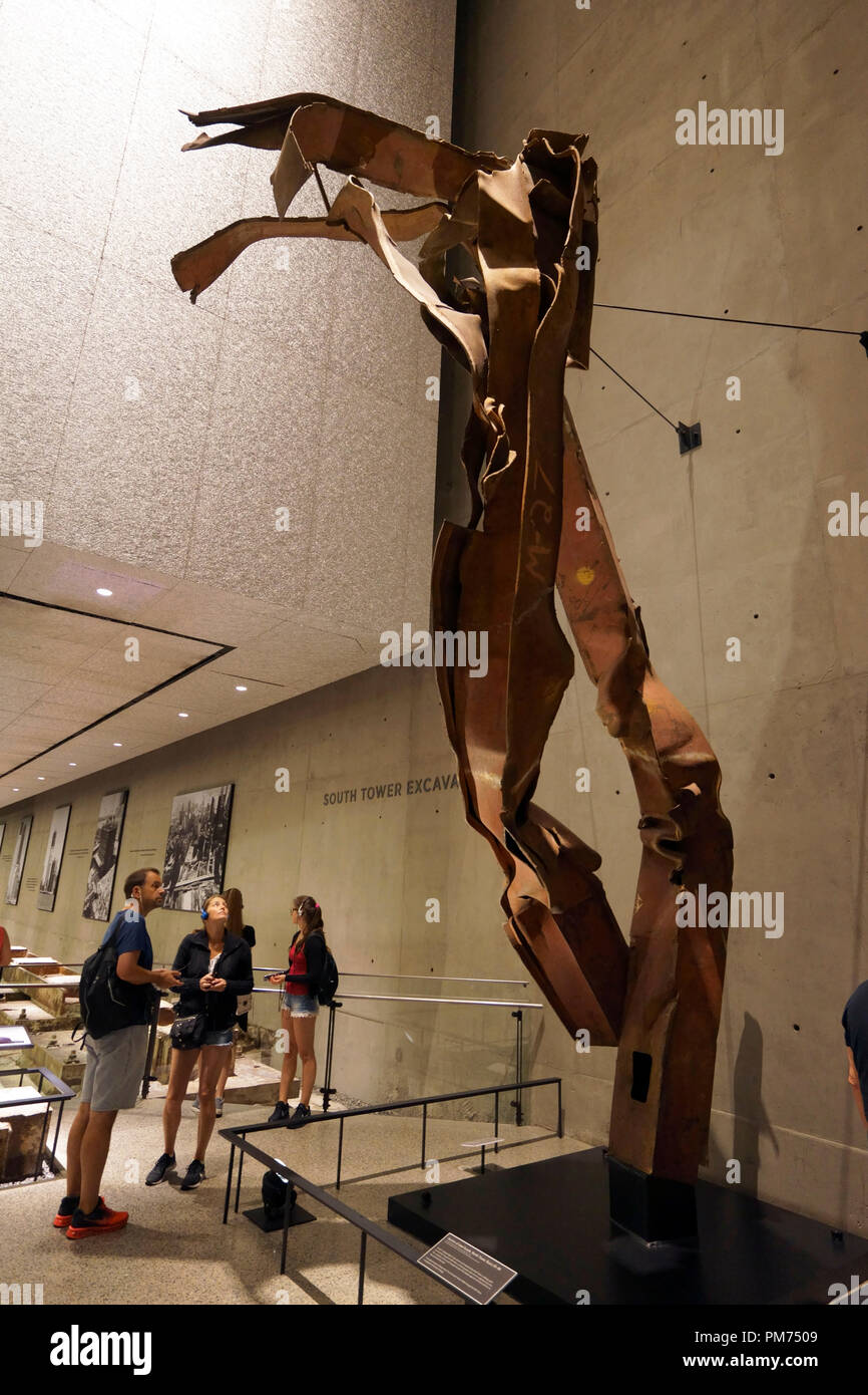 Destroyed steel column from Twin Tower display in National 9/11 Memorial & Museum.Manhattan. New York City.USA Stock Photo