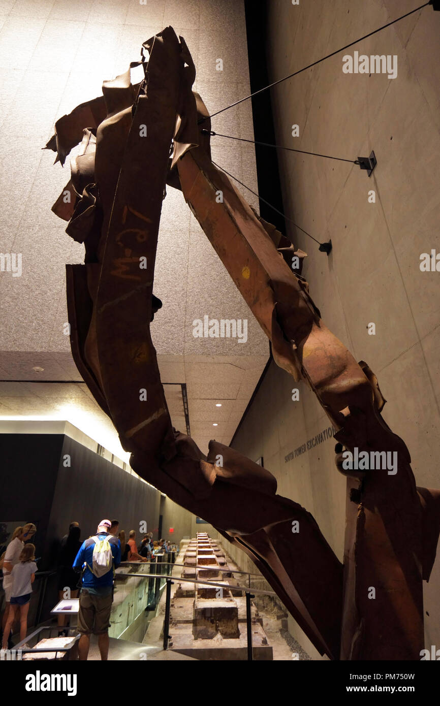 Destroyed steel column from Twin Tower display in National 9/11 Memorial & Museum.Manhattan. New York City.USA Stock Photo