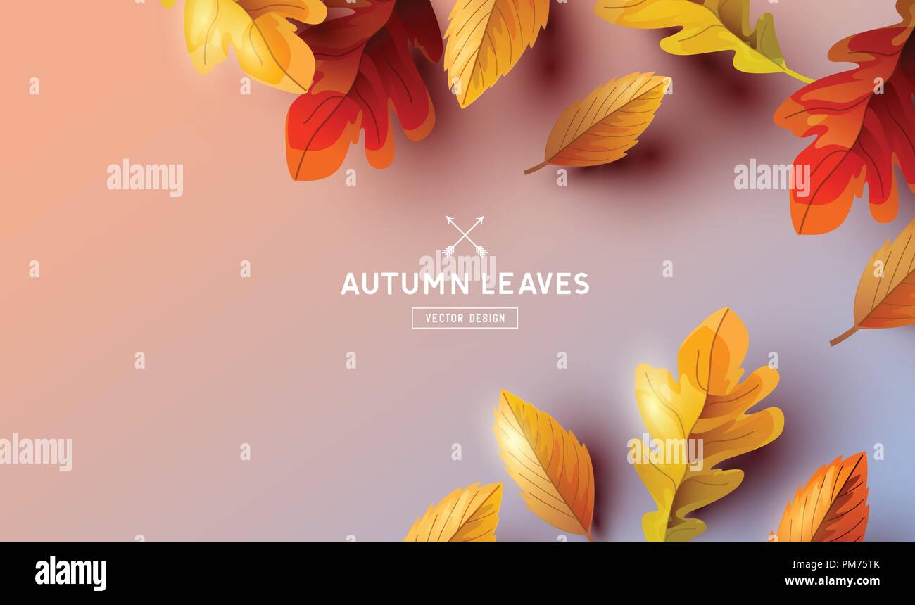 Autumn season background with falling autumn leaves and room for text ...