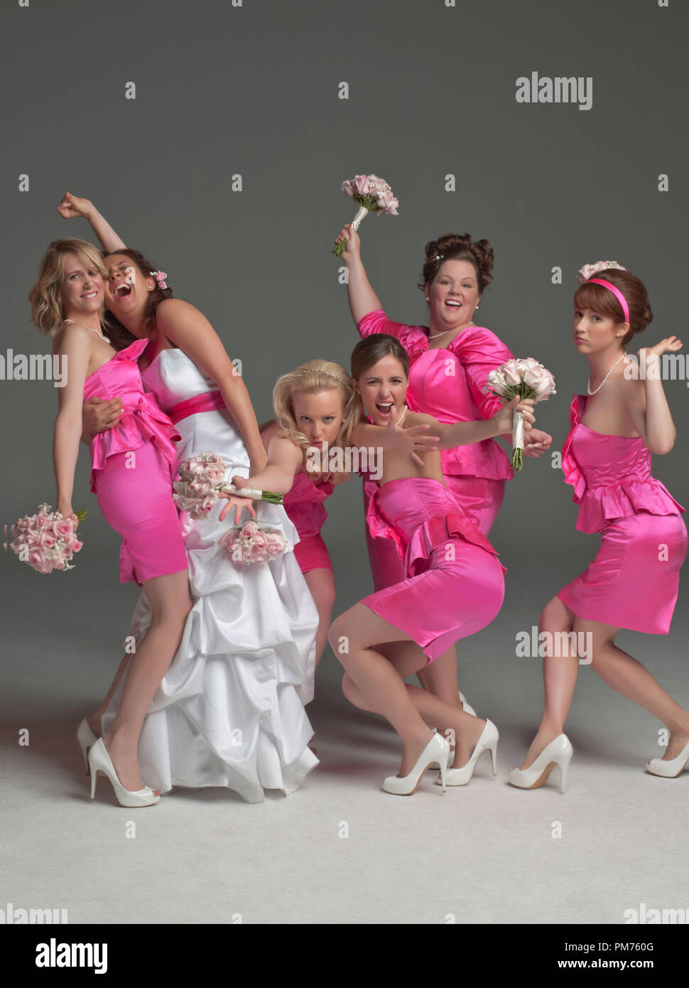 Rose Byrne, Melissa McCarthy, Maya Rudolph, Wendi McLendon-Covey, Kristen Wiig and Ellie Kemper in Bridesmaids. Stock Photo