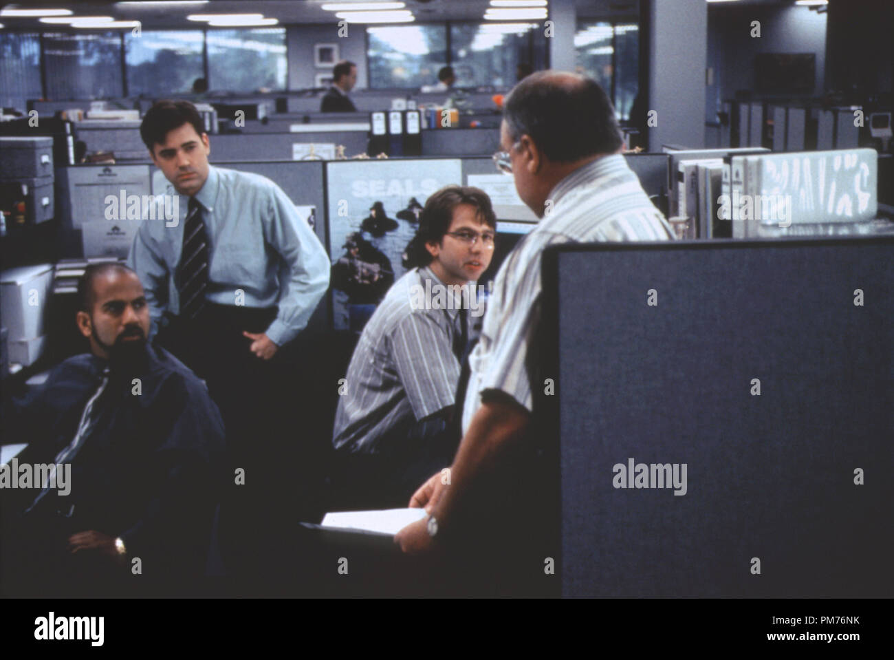 Film Still / Publicity Still from 'Office Space' Ajay Naidu, Ron Livingston, David Herman, Richard Riehle © 1999 20th Century Fox Photo Credit: Van Redin   File Reference # 30973497THA  For Editorial Use Only -  All Rights Reserved Stock Photo