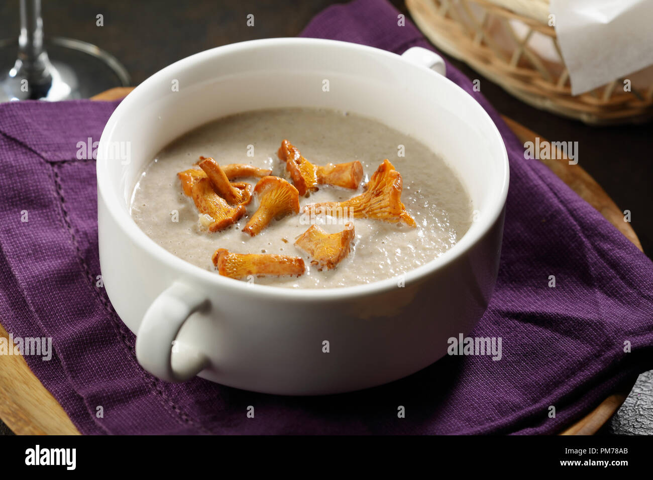 Cream soup with chanterelles mushrooms Stock Photo Alamy