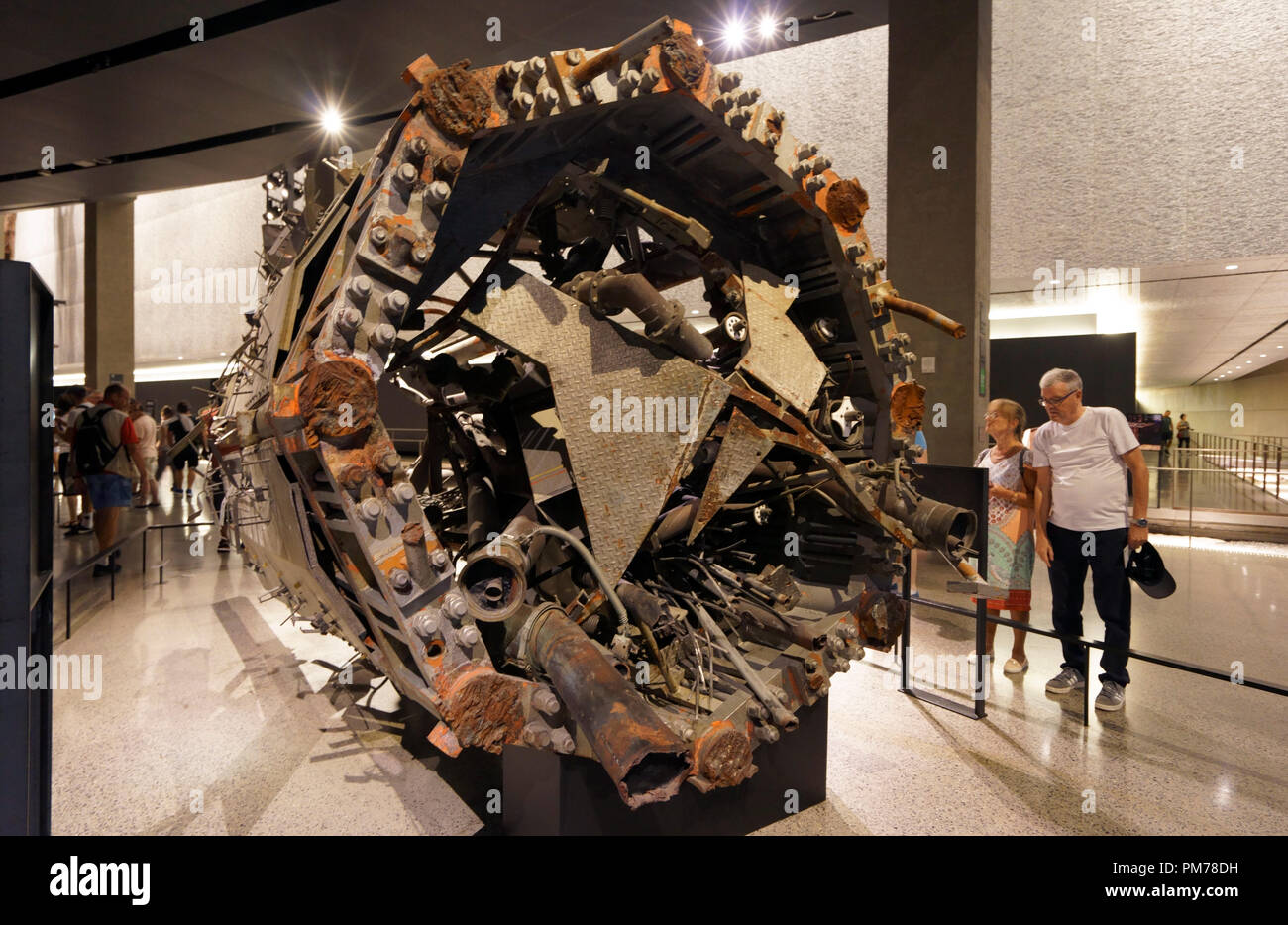 The wreckage of the communications antenna of the North Tower of World Trade Center on display in the 9/11 Memorial Museum, New York City.USA Stock Photo