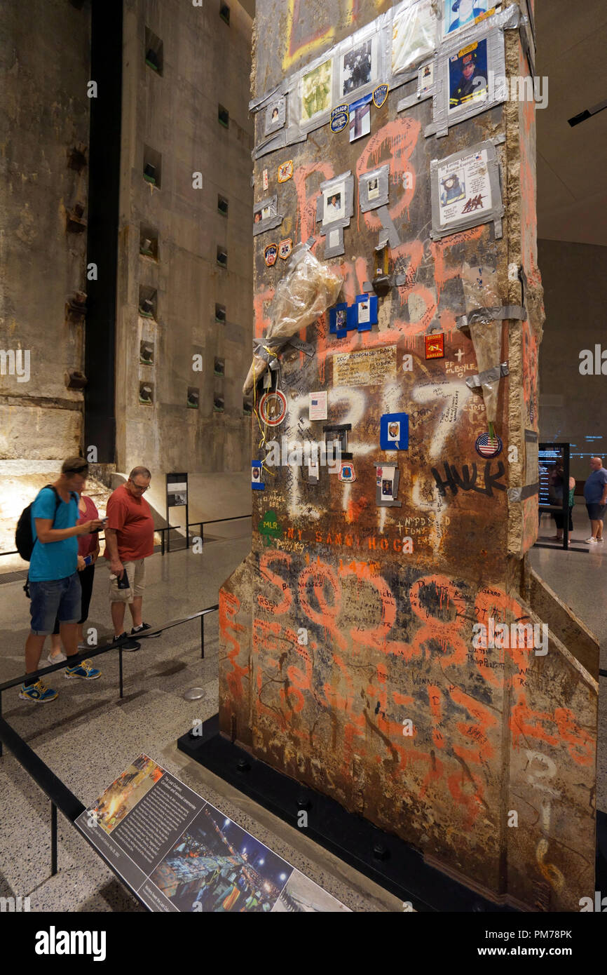 The Last Column, a 58-ton, 36-foot-tall steel column removed from Ground Zero display in National September 11 Memorial & Museum.New York City,USA Stock Photo