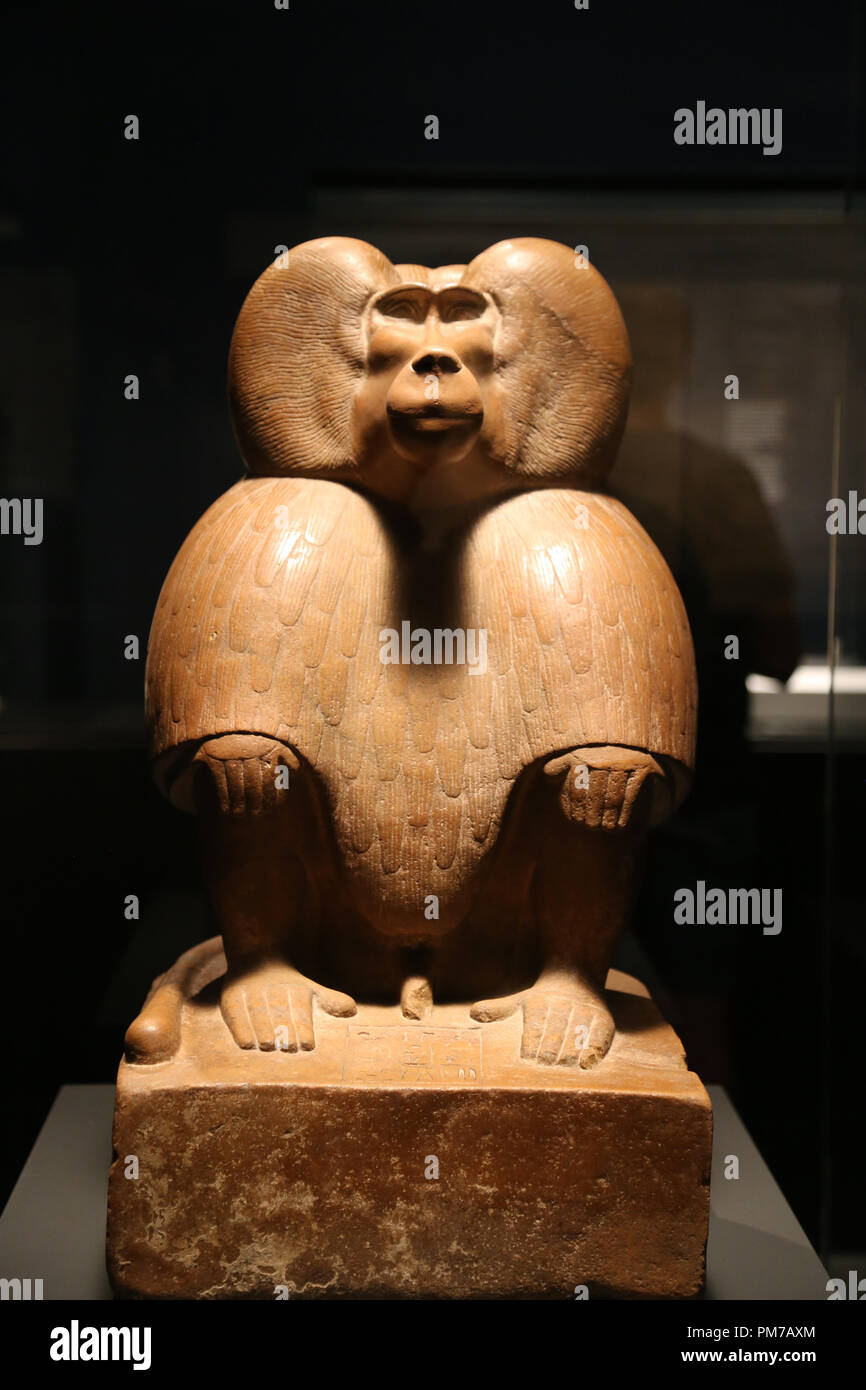 Ancient Egypt. Figure of baboon squatting. Red quartzite. Reign of Amenhotep III. Dynasty 18. New Kingdom. British Museum. Stock Photo