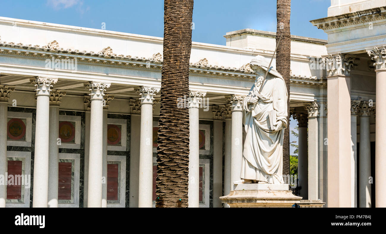 The statue of Saint Paul with his sword drawn inside the courtyard of the Basilica Church of Saint Paul Outside the Walls in Rome Stock Photo