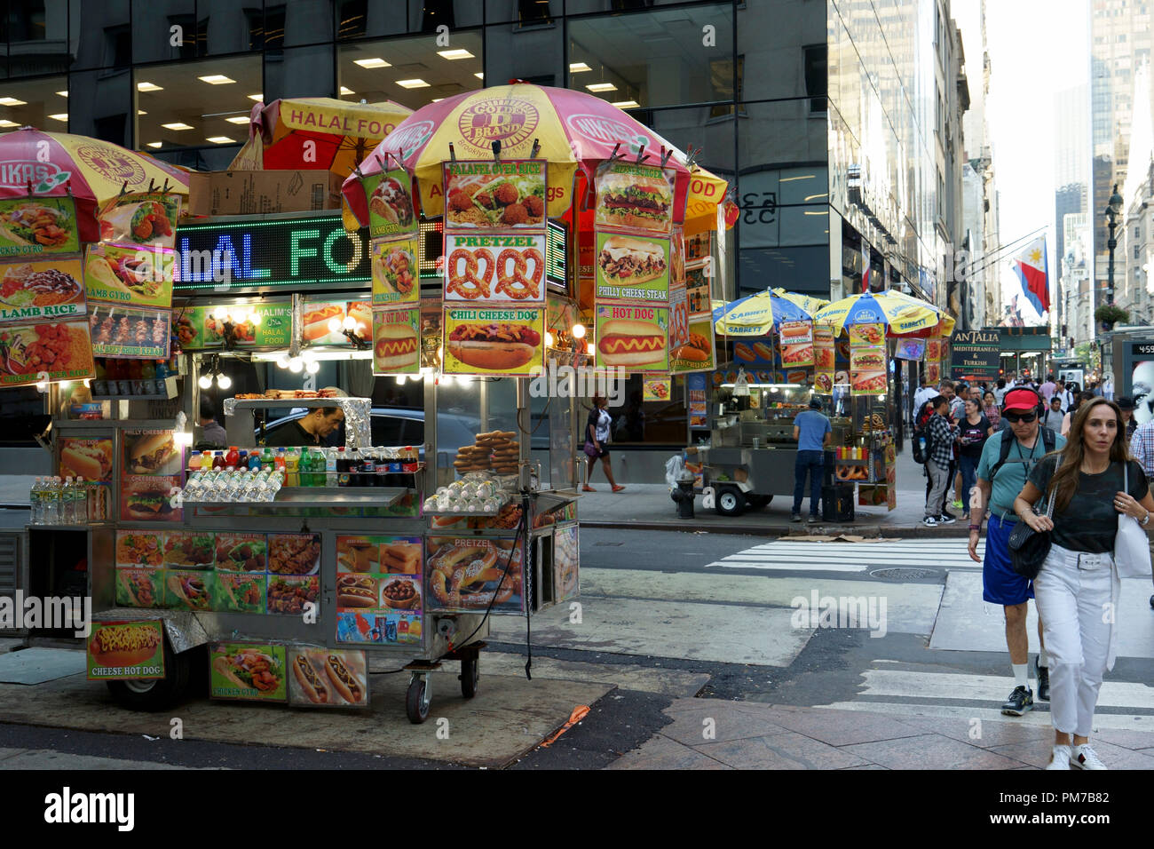 Food carts on the street of midtown Manhattan. New York City.USA Stock