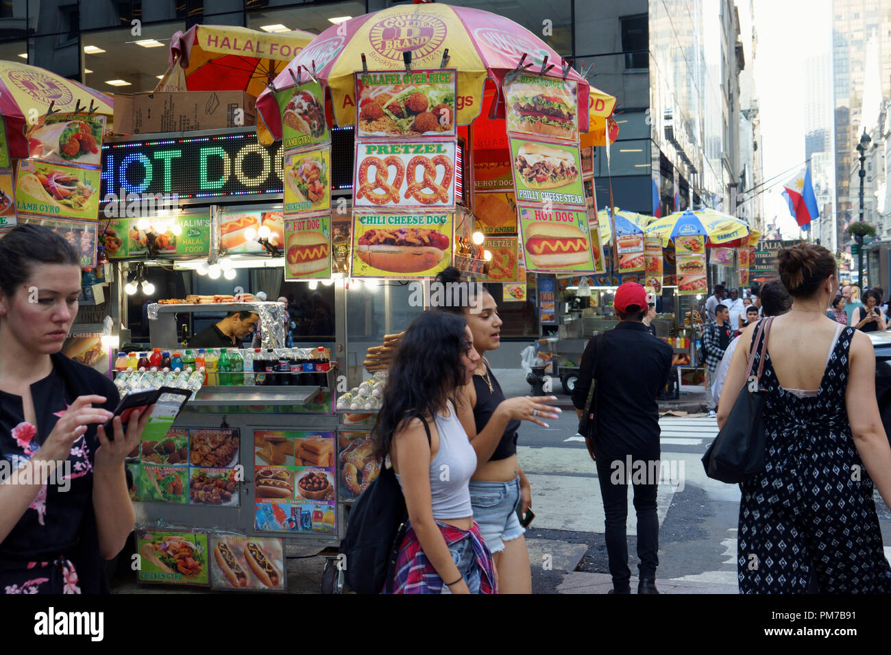 Food carts on the street of midtown Manhattan. New York City.USA Stock