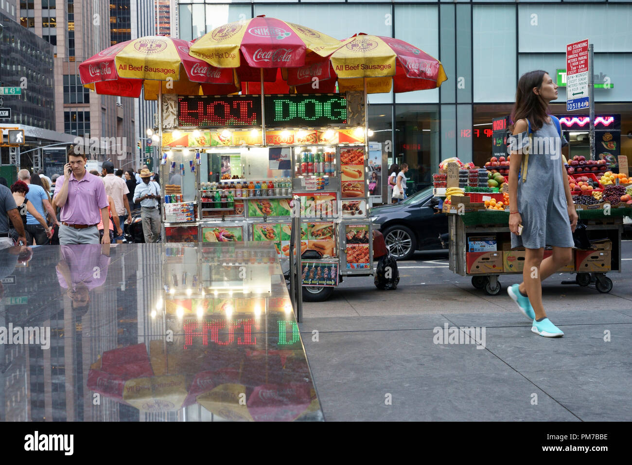 Food carts on the street of midtown Manhattan. New York City.USA Stock