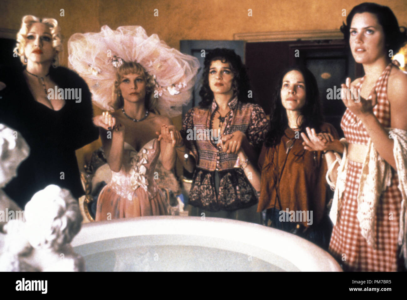 Film Still from 'Four Rooms' Madonna, Sammi Davis, Valeria Golino, Lili Taylor, Ione Skye © 1995 Miramax Photo Credit: Claudette Barius  File Reference # 31043391THA  For Editorial Use Only - All Rights Reserved Stock Photo