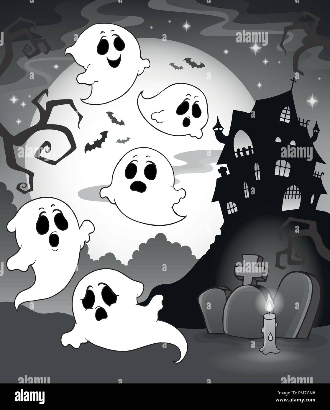 Ghosts near haunted house theme 7 - eps10 vector illustration Stock ...