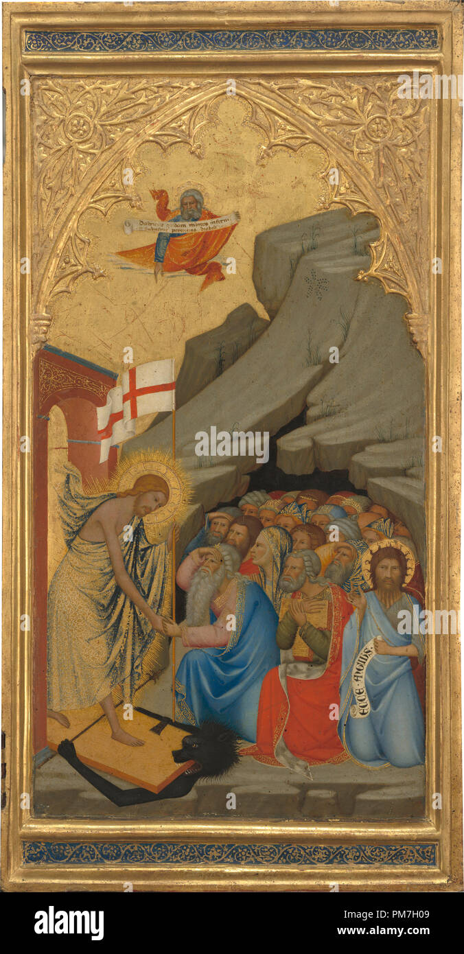 Scenes from the Passion of Christ: The Descent into Limbo [right panel]. Dated: 1380s. Dimensions: painted surface: 47.2 × 25 cm (18 9/16 × 9 13/16 in.)  overall: 56.7 × 29.2 × 3.3 cm (22 5/16 × 11 1/2 × 1 5/16 in.). Medium: tempera on panel. Museum: National Gallery of Art, Washington DC. Author: ANDREA VANNI. Stock Photo