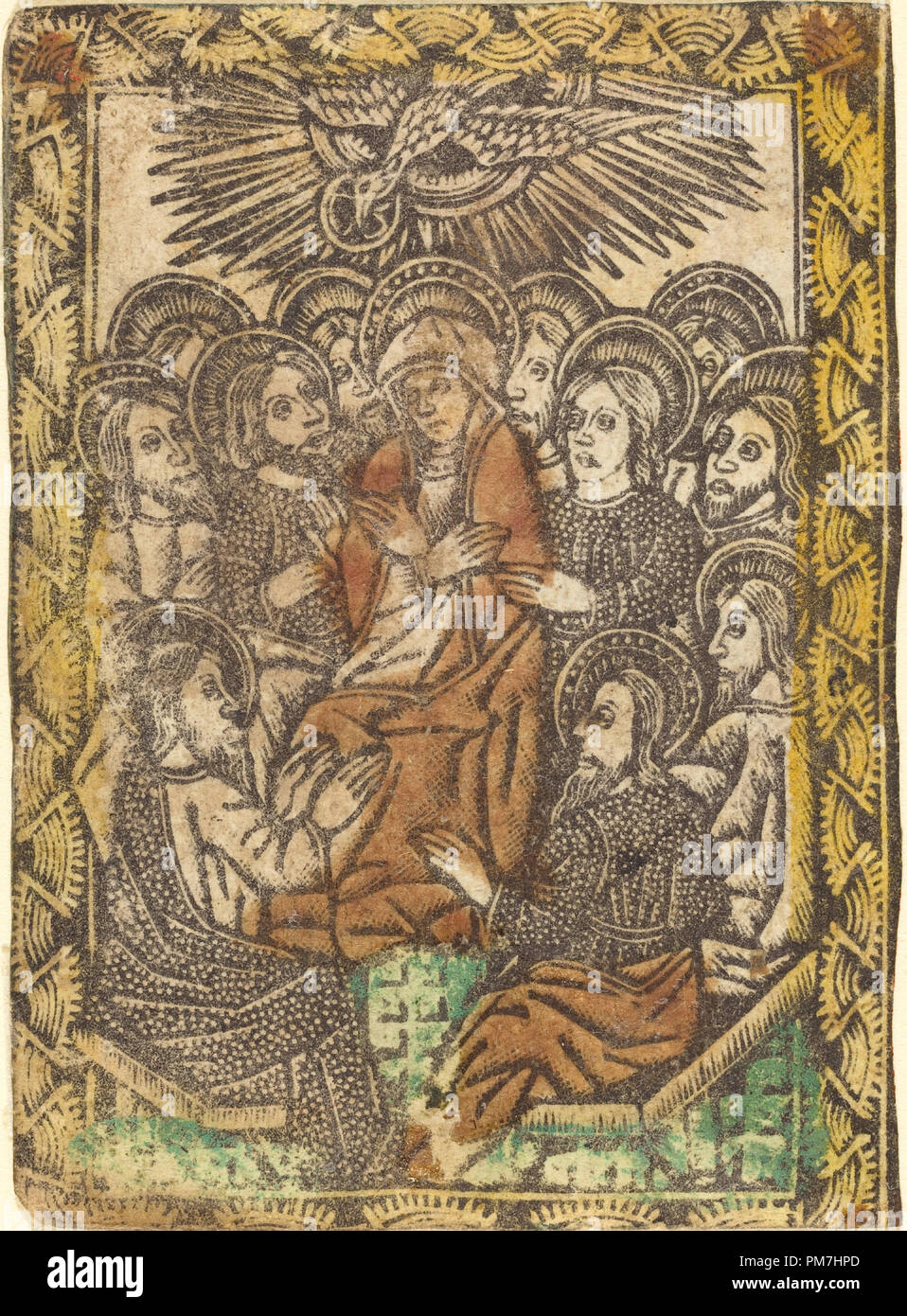 Pentecost. Dated: 1460/1480. Medium: metalcut, hand-colored in yellow ...