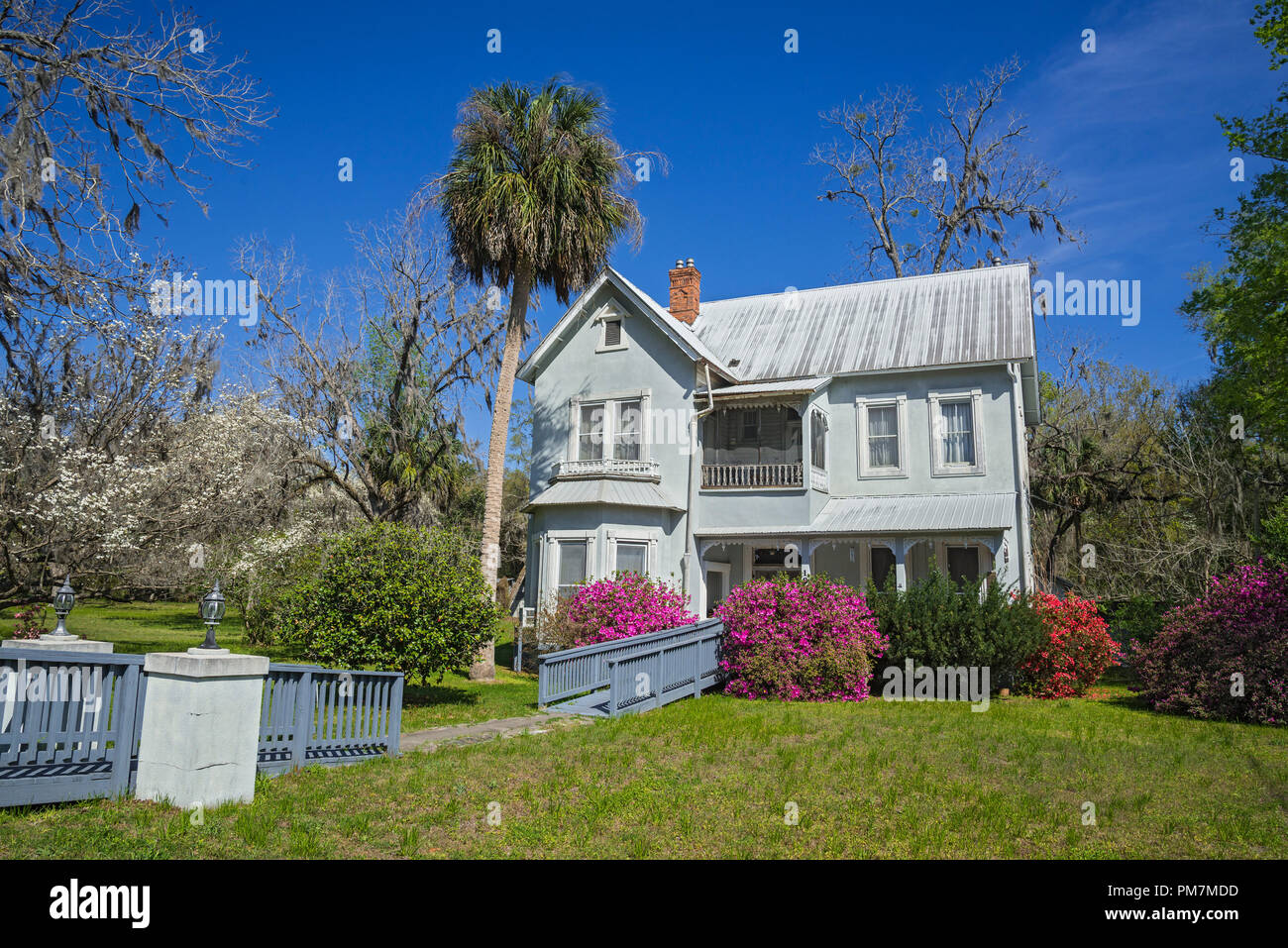 Old wooden 2 story home in the small North Florida town of Fort White. Stock Photo