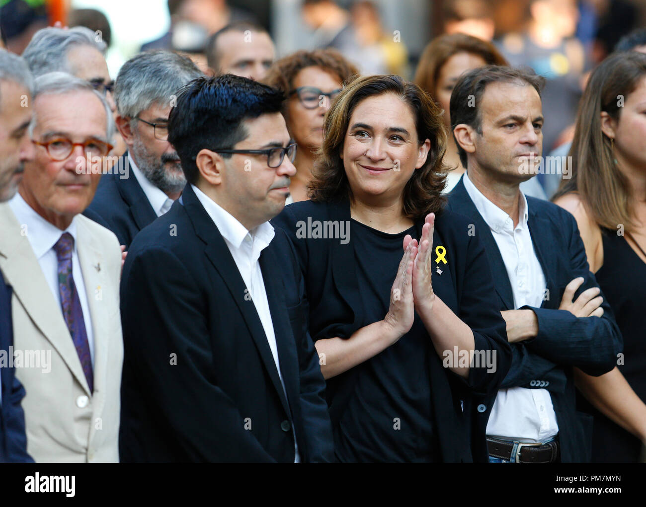 Ada Colau, Major of Barcelona gestures during the clebrations in Barcelona at their Diada, a yearly Catalan Nationalism celebration Stock Photo