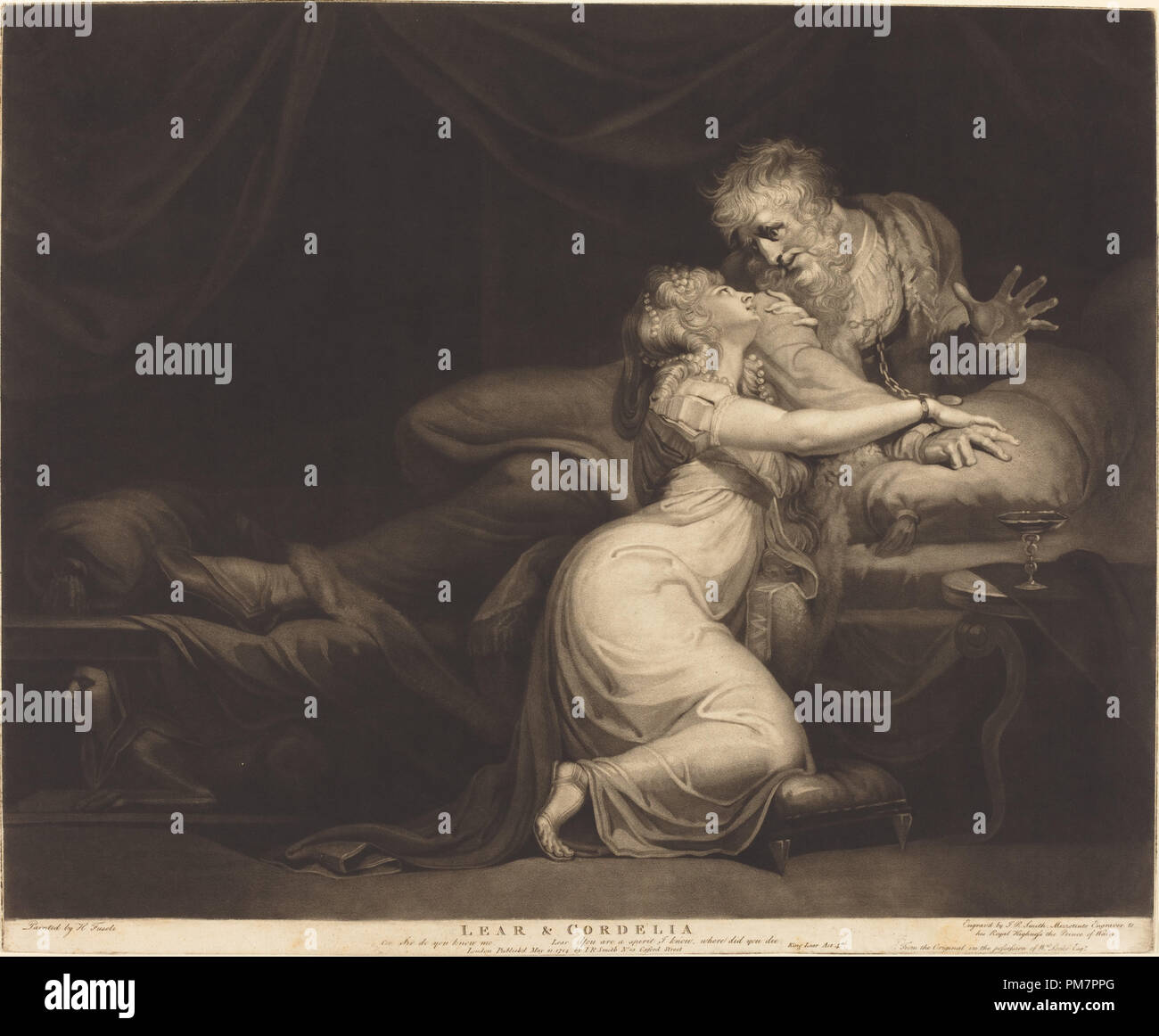 Lear and Cordelia. Dated: 1784. Dimensions: plate: 45.7 x 55.3 cm (18 x 21 3/4 in.). Medium: mezzotint on laid paper. Museum: National Gallery of Art, Washington DC. Author: John Raphael Smith after Henry Fuseli. Stock Photo